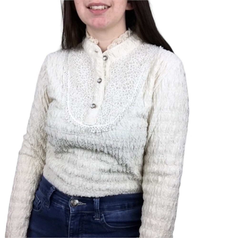 Vintage high neck Victorian lace detail long sleeve blouse cottagecore coquette - Picture 7 of 8
